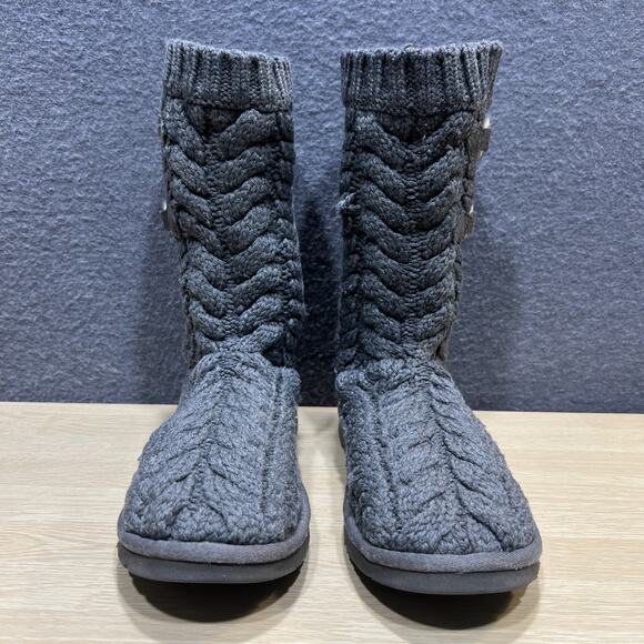 UGG Australia Tularosa Route Cable Knit Sweater Boots Gray Womens Size 6 - Picture 1 of 15